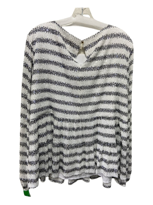 STS Sail to Sable Size XXL White & Gray Polyester Sequin Boat Neck Stripe Top White & Gray / XXL