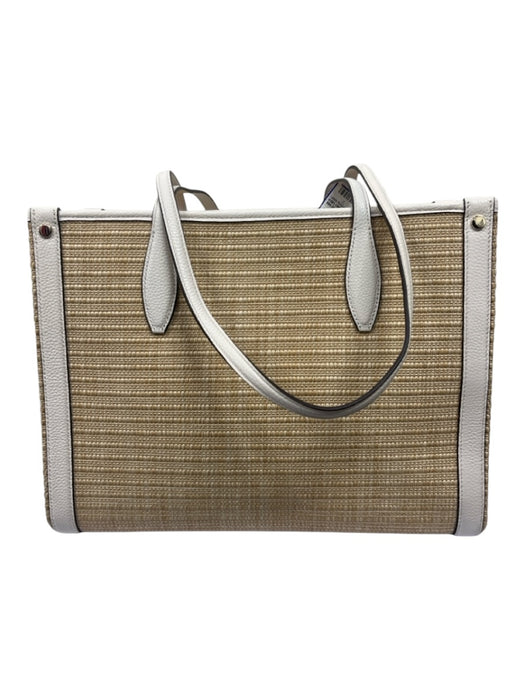 Kate Spade Beige & White Straw & Leather Woven Leather Trim Tote Open Top Bag Beige & White / M