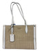 Kate Spade Beige & White Straw & Leather Woven Leather Trim Tote Open Top Bag Beige & White / M