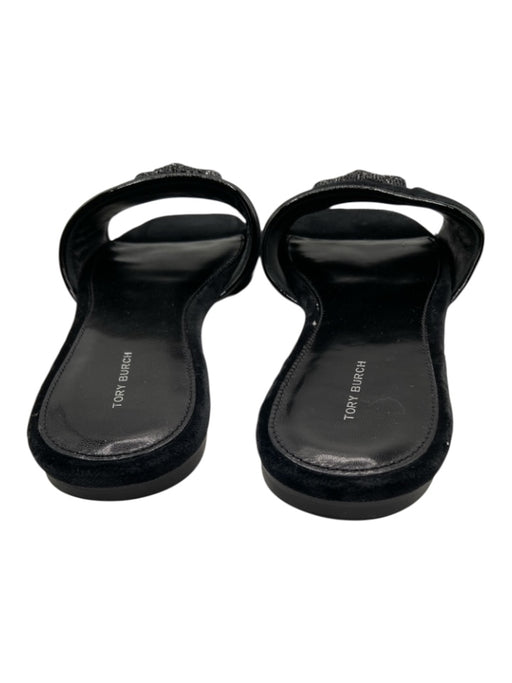 Tory Burch Shoe Size 9.5 Black textile upper Patent Detail Velvet Slides Flats Black / 9.5