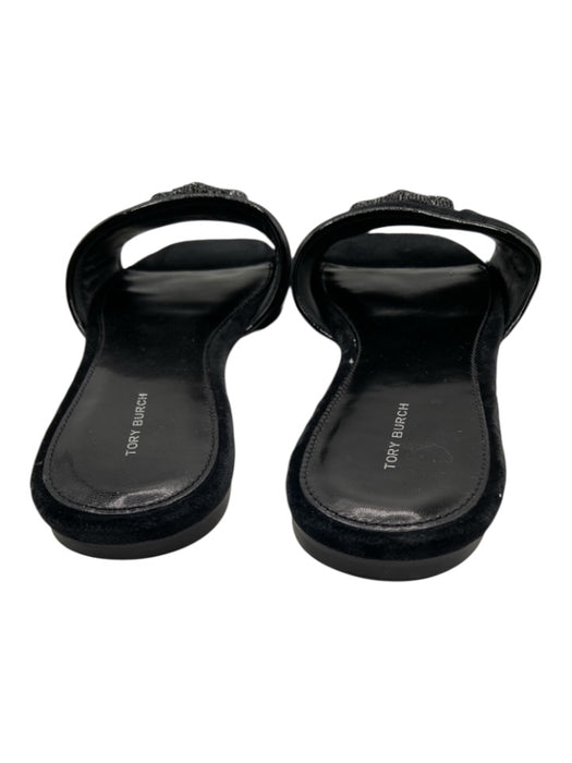 Tory Burch Shoe Size 9.5 Black textile upper Patent Detail Velvet Slides Flats Black / 9.5