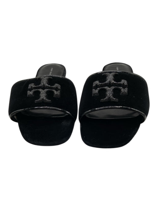 Tory Burch Shoe Size 9.5 Black textile upper Patent Detail Velvet Slides Flats Black / 9.5