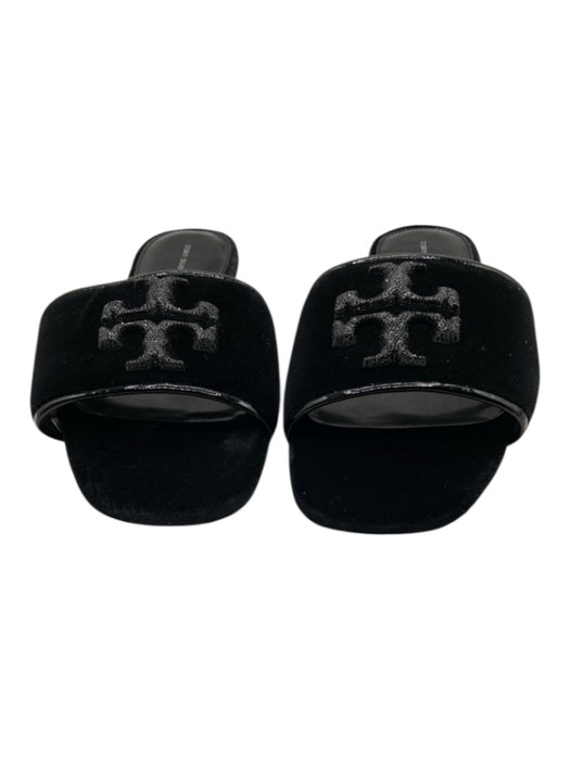 Tory Burch Shoe Size 9.5 Black textile upper Patent Detail Velvet Slides Flats Black / 9.5