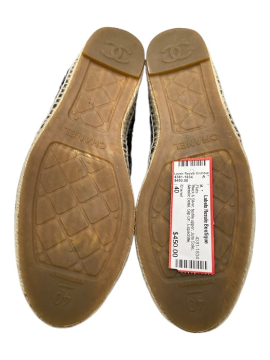 Chanel Shoe Size 40 Black & Silver textile upper Jute Sole Metallic Detail Flats Black & Silver / 40