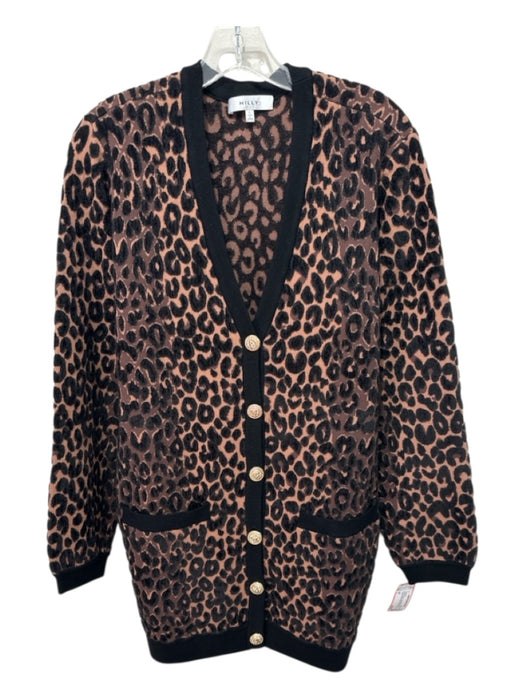 Milly Size L Brown & Black Viscose Blend Knit Leopard Print Cardigan Brown & Black / L
