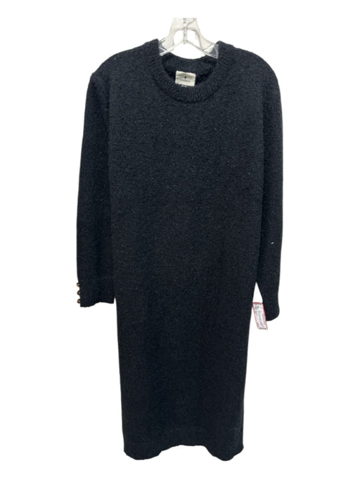 Tuckernuck Size XXL Black Boucle 3/4 Sleeve Button Wrists Crewneck Midi Dress Black / XXL