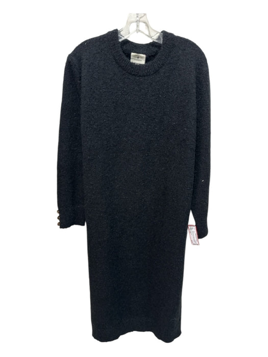 Tuckernuck Size XXL Black Boucle 3/4 Sleeve Button Wrists Crewneck Midi Dress Black / XXL