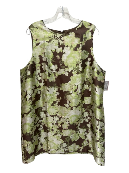 Tuckernuck Size XXL Brown, Green & Gold Polyester Jacquard Abstract Floral Dress Brown, Green & Gold / XXL