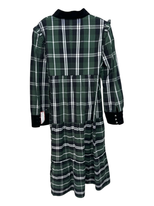 Tuckernuck Size XXL Green, Black & White Cotton Velvet Detail Plaid V Neck Dress Green, Black & White / XXL