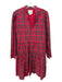 Sail To Sable Size XXL Red & Multi Cotton Plaid V Neck Tiered Skirt Dress Red & Multi / XXL
