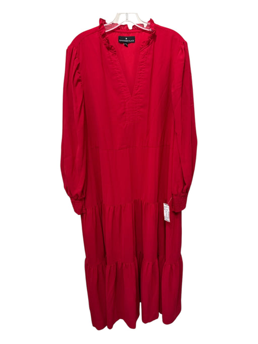 Pomander Place Size XXL Red Polyester Ruffle Collar Long Balloon Sleeve Dress Red / XXL