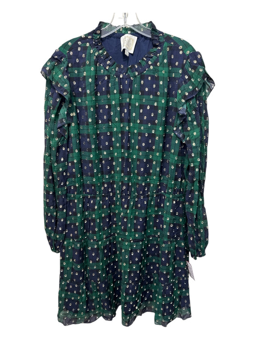 Sail To Sable Size XXL Green, Navy & Metallic Viscose & Polyester Plaid Dress Green, Navy & Metallic / XXL