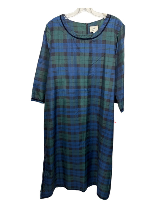 Tuckernuck Size XXL Green, Blue & Black Polyester Velvet Trim Plaid Dress Green, Blue & Black / XXL