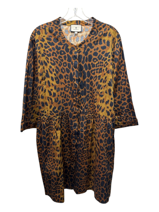 Tuckernuck Size XXXL Brown & Black Cotton Leopard Print Button Front Dress Brown & Black / XXXL