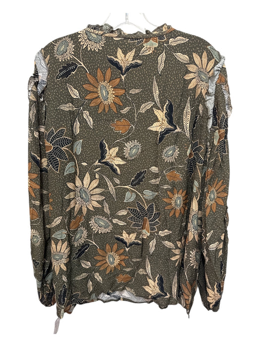 Spartina Size XXL Gray Green & Brown Viscose & Rayon Ruffle Details V Neck Top Gray Green & Brown / XXL