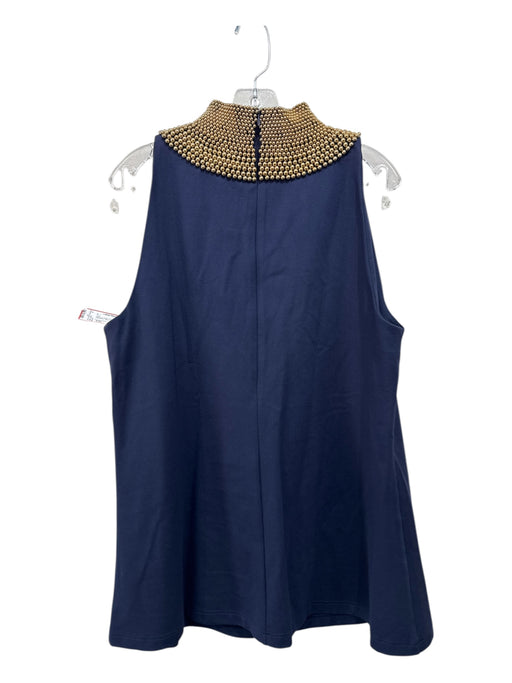 Tuckernuck Size XXL Navy & Gold Tone Rayon Blend Beaded Neckline Sleeveless Top Navy & Gold Tone / XXL