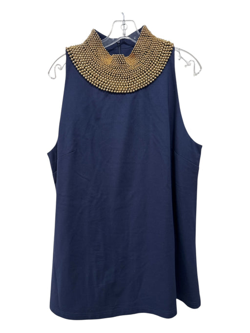 Tuckernuck Size XXL Navy & Gold Tone Rayon Blend Beaded Neckline Sleeveless Top Navy & Gold Tone / XXL