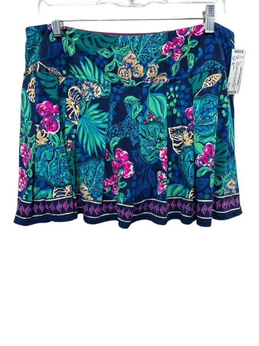 Lilly Pulitzer Size XL Green, Blue & Pink Nylon Blend Wide Waist Band Skort Green, Blue & Pink / XL