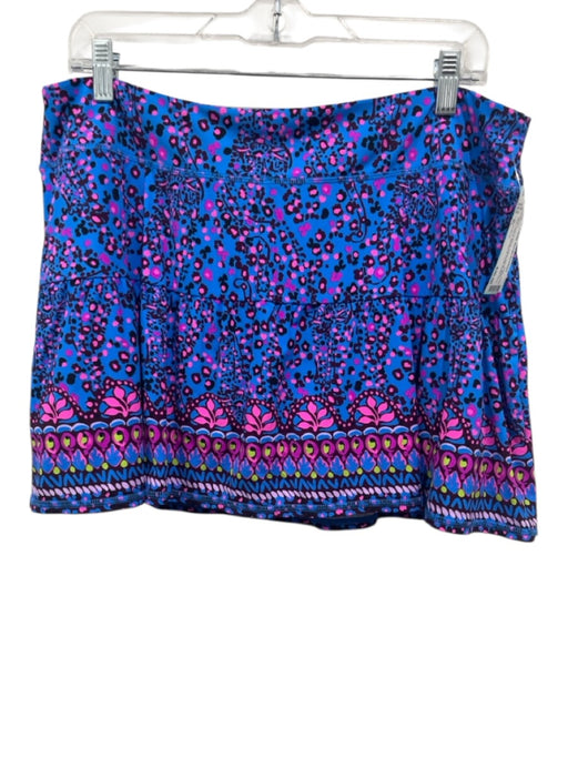Lilly Pulitzer Size XL Blue, Pink & Black Nylon Blend Wide Waist Band Skort Blue, Pink & Black / XL