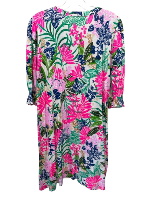 Lilly Pulitzer Size XL Pink, Green & Multi Print Cotton 1/2 Sleeve Shift Dress Pink, Green & Multi Print / XL
