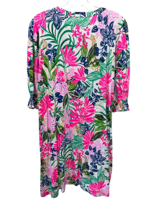 Lilly Pulitzer Size XL Pink, Green & Multi Print Cotton 1/2 Sleeve Shift Dress Pink, Green & Multi Print / XL