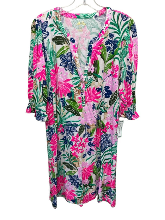 Lilly Pulitzer Size XL Pink, Green & Multi Print Cotton 1/2 Sleeve Shift Dress Pink, Green & Multi Print / XL