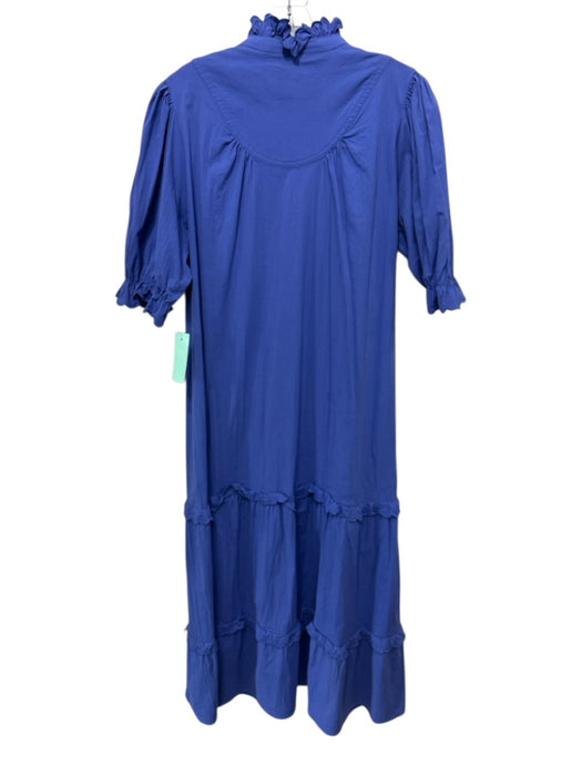 Pomander Place Size XXL Blue Cotton Blend Short Balloon Sleeve Tiered Maxi Dress Blue / XXL