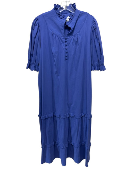 Pomander Place Size XXL Blue Cotton Blend Short Balloon Sleeve Tiered Maxi Dress Blue / XXL