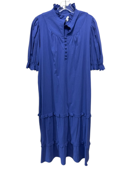 Pomander Place Size XXL Blue Cotton Blend Short Balloon Sleeve Tiered Maxi Dress Blue / XXL
