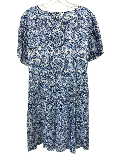 Sail To Sable Size XXL Blue & White Cotton Short Balloon Sleeve Floral Dress Blue & White / XXL