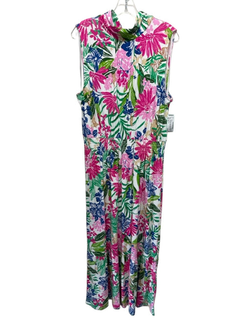 Lilly Pulitzer Size XL Pink, Green & White Rayon & Spandex Sleeveless Maxi Dress Pink, Green & White / XL