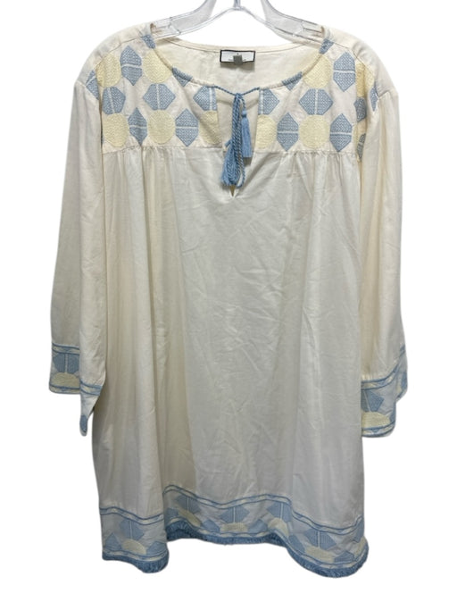 Tuckernuck Size XXL Pale Yellow, Yellow & Blue Cotton Long Sleeve V Neck Top Pale Yellow, Yellow & Blue / XXL
