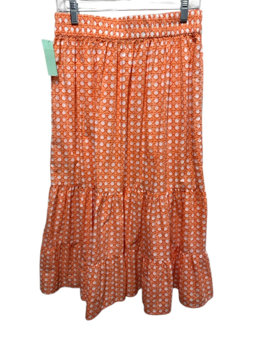 Olivia James Size L Orange & White Cotton Elastic Waist Weave Tiered Hem Skirt Orange & White / L