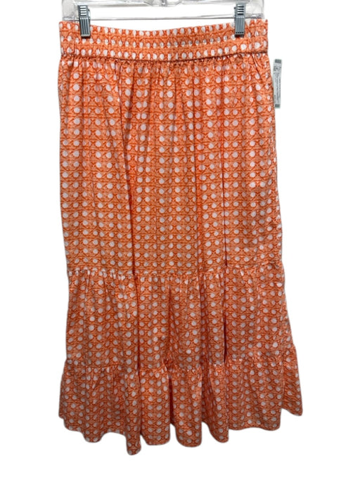 Olivia James Size L Orange & White Cotton Elastic Waist Weave Tiered Hem Skirt Orange & White / L