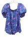 Lilly Pulitzer Size 16 Blue, Pink & White Linen Short Sleeve Square Neck Top Blue, Pink & White / 16