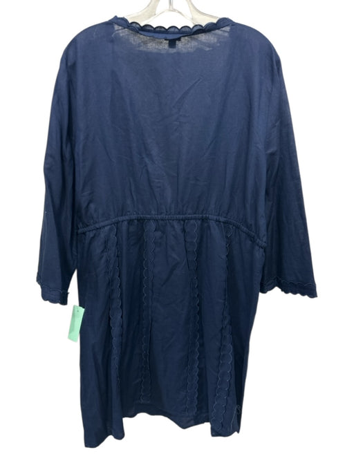J. Crew Size XL Navy Blue Linen 3/4 Sleeve Scalloped Deep v neck Dress Navy Blue / XL