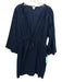 J. Crew Size XL Navy Blue Linen 3/4 Sleeve Scalloped Deep v neck Dress Navy Blue / XL