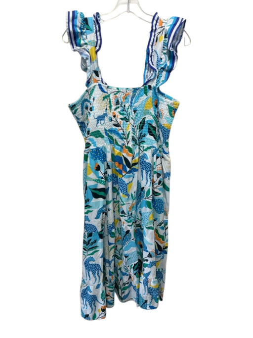 Liza Byrd Size XXL Blue, Yellow & Multi Cotton Cap Sleeve Cheetah & Floral Dress Blue, Yellow & Multi / XXL