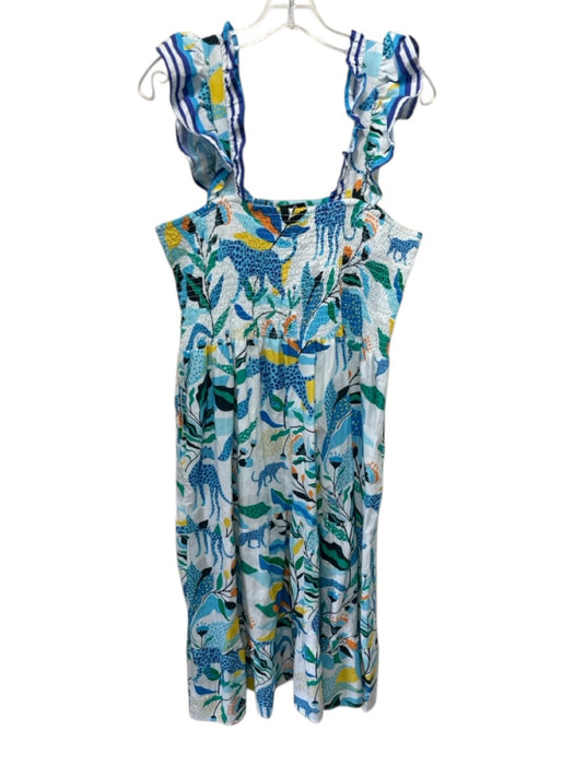Liza Byrd Size XXL Blue, Yellow & Multi Cotton Cap Sleeve Cheetah & Floral Dress Blue, Yellow & Multi / XXL