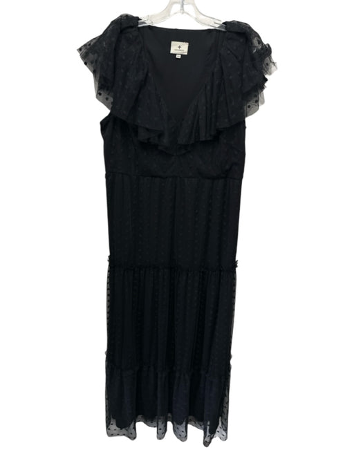 Tuckernuck Size XXL Black Polyester Ruffle Cap Sleeve Embroidered Dress Black / XXL