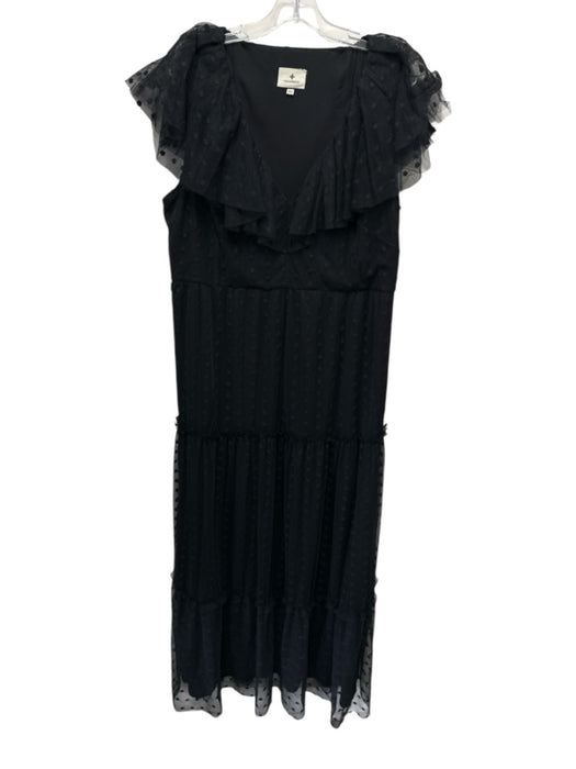 Tuckernuck Size XXL Black Polyester Ruffle Cap Sleeve Embroidered Dress Black / XXL