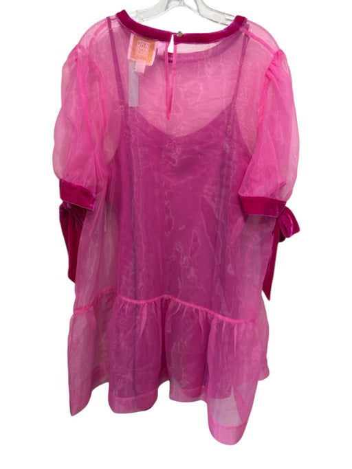 Emily McCarthy Size XL Pink & Fuchsia Cotton & Polyester Velvet Trim Dress Pink & Fuchsia / XL