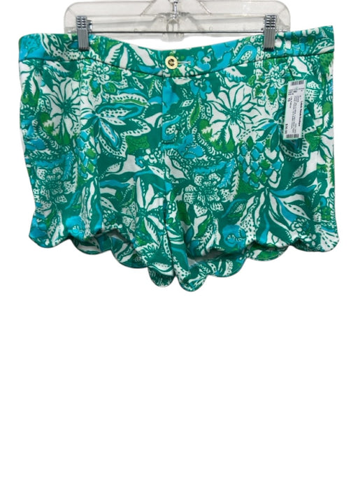 Lilly Pulitzer Size 16 Green, Blue & White Cotton Blend Pique Floral Shorts Green, Blue & White / 16