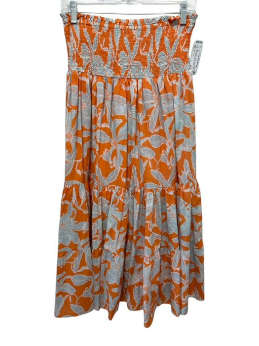Olivia James Size L Orange & Gray Cotton Shirred Waist Floral Tiered Maxi Skirt Orange & Gray / L