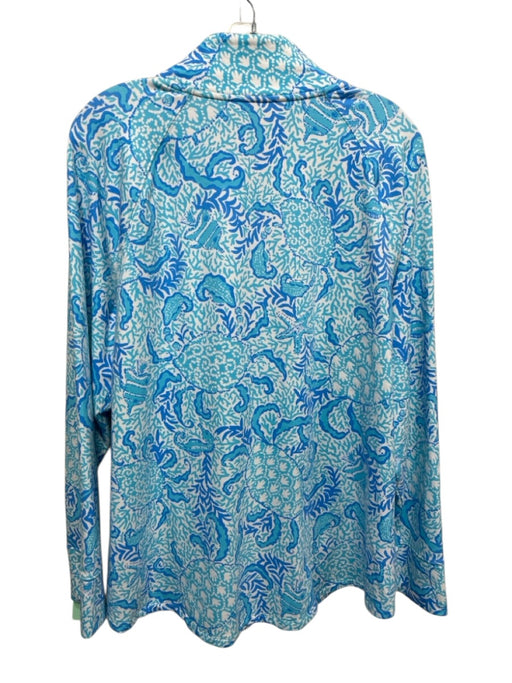 Lilly Pulitzer Size XXL Blue, Aqua & White Cotton Long Sleeve Sweater Blue, Aqua & White / XXL