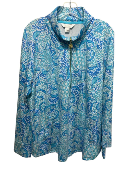 Lilly Pulitzer Size XXL Blue, Aqua & White Cotton Long Sleeve Sweater Blue, Aqua & White / XXL