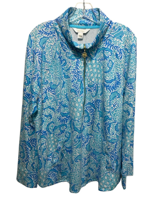 Lilly Pulitzer Size XXL Blue, Aqua & White Cotton Long Sleeve Sweater Blue, Aqua & White / XXL