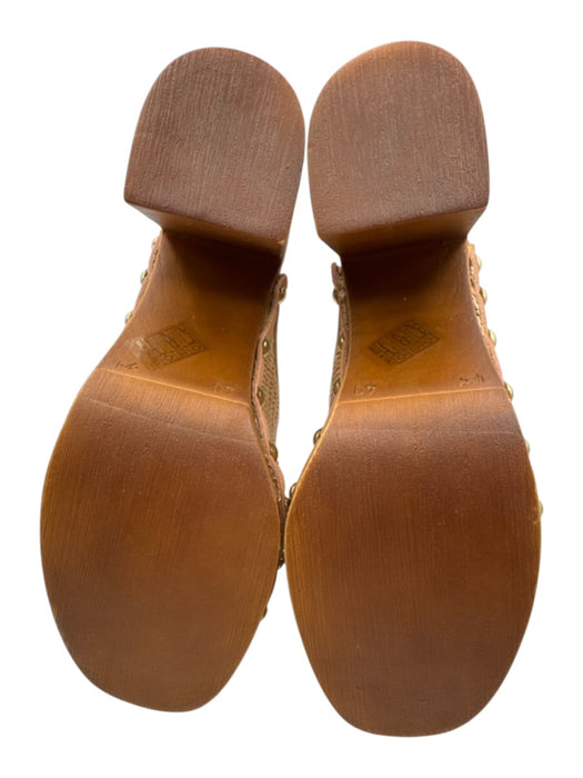 Chocolat Blu Shoe Size 40 Tan & brown Raffia & Wood Round Toe Gold studs Clogs Tan & brown / 40