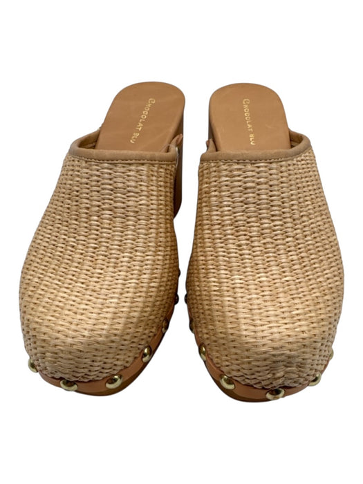 Chocolat Blu Shoe Size 40 Tan & brown Raffia & Wood Round Toe Gold studs Clogs Tan & brown / 40
