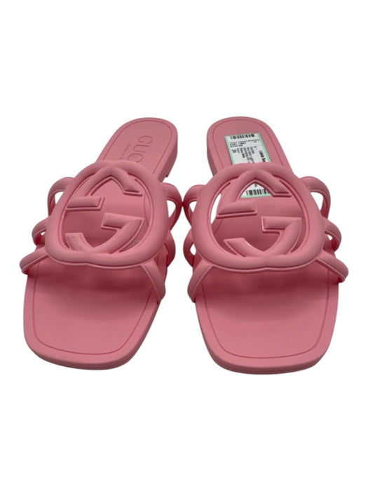 Gucci Shoe Size 39 Light Pink Rubber Interlocking GG Logo Square Toe Sandals Light Pink / 39